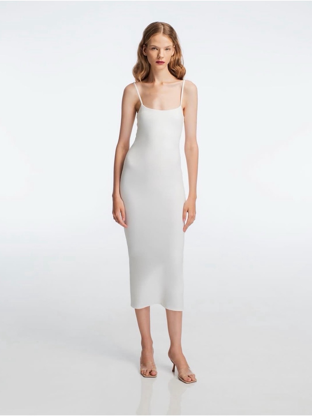 ARUS THE BRAND White Spaghetti-Strap Midi Dress